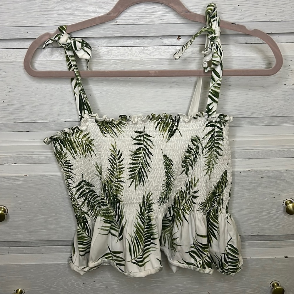 H&M peplum shirred leaf print crop tank top